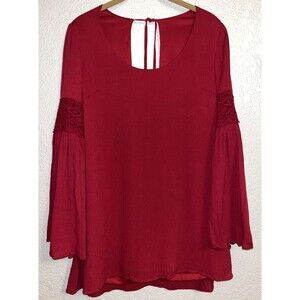 Purple Snow Fashion Top Women Sz Small Crochet Flared Sleeves Red